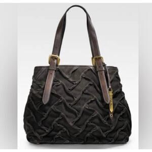 Cole Haan Sloane Woven Brown Suede Tote Bag Hobo Chocolate Weekender